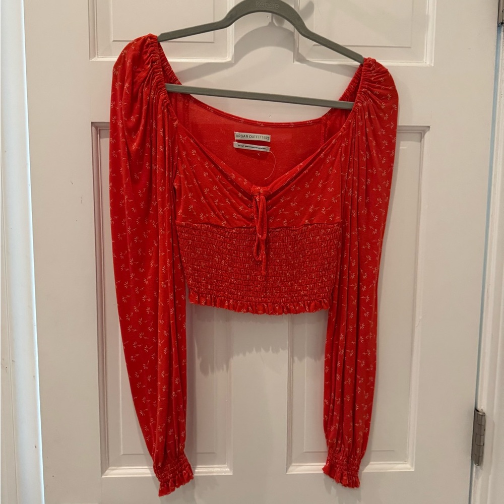 Urban Outfitters Red Puff Sleeve Crop Blouse